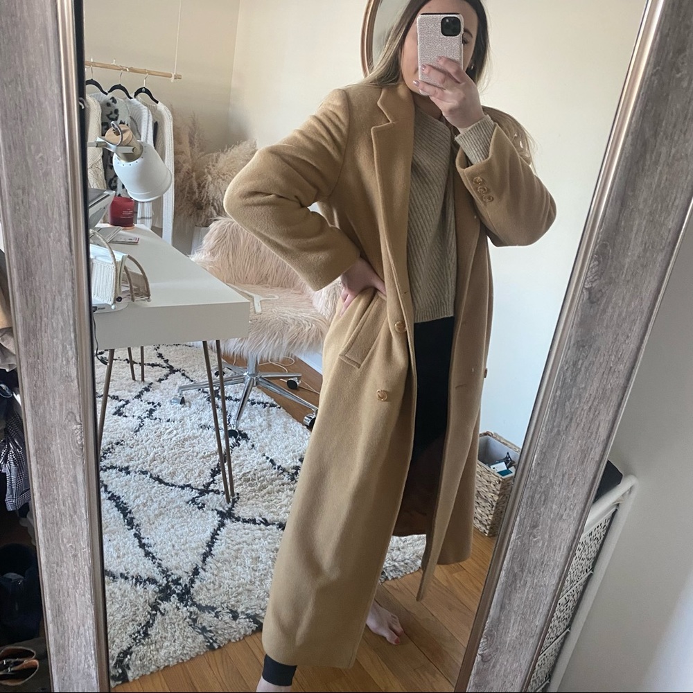 Talbots long tan double breasted pea coat - Picture 2 of 7
